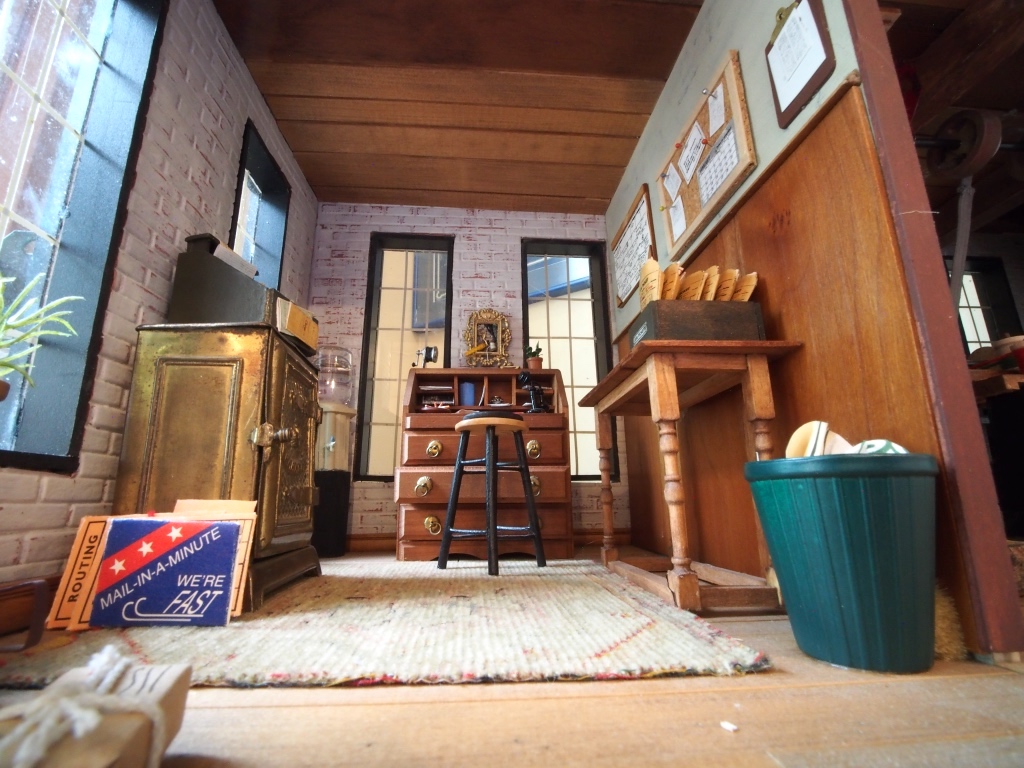 A view inside a model of a thread mill displayed as part of the Thread City permanent exhibit.