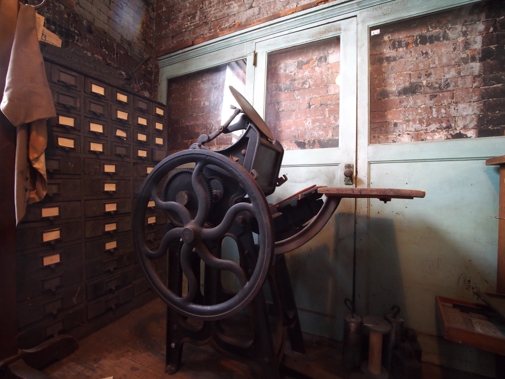 A printing press in the Windham Textile and History Museum's Dugan Hall industrial exhibit.